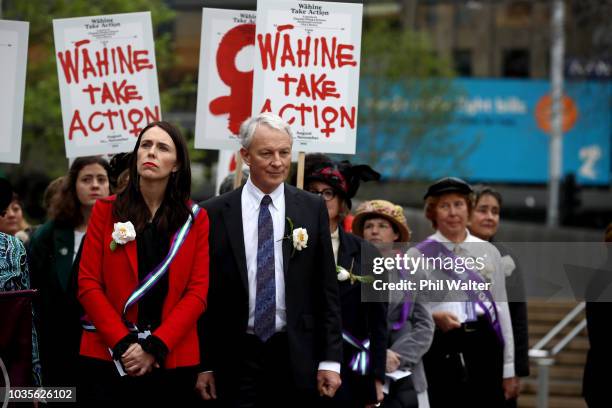 New Zealand Prime Minister Jacinda Ardern and Auckland Mayor Phil Goff attend the Sunrise Celebration at Aotea Square on September 19, 2018 in...