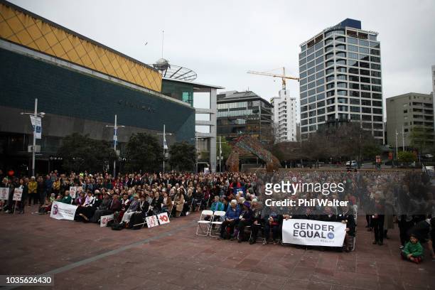 People attend the Womens Suffrage Sunrise Celebration at Aotea Square on September 19, 2018 in Auckland, New Zealand. This year marks the 125th...