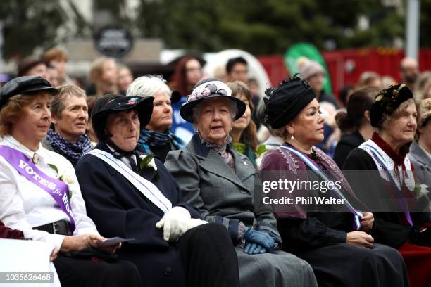 People attend the Womens Suffrage Sunrise Celebration at Aotea Square on September 19, 2018 in Auckland, New Zealand. This year marks the 125th...