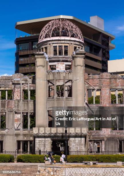 The Genbaku dome also known as the atomic bomb dome in Hiroshima peace memorial park, Chugoku region, Hiroshima, Japan on August 13, 2018 in...