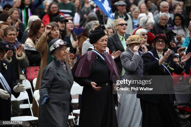 People attend the Womens Suffrage Sunrise Celebration at Aotea Square on September 19, 2018 in Auckland, New Zealand. This year marks the 125th...