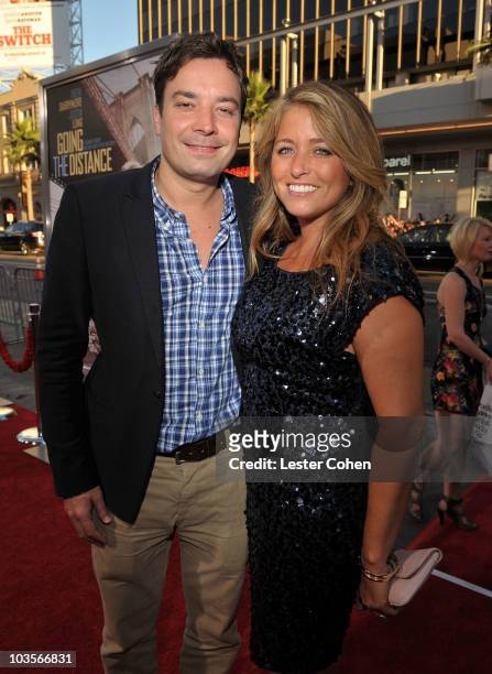 Actor Jimmy Fallon and producer Nancy Juvonen attend the "Going The Distance" Los Angeles premiere red carpet on August 23, 2010 in Los Angeles,...