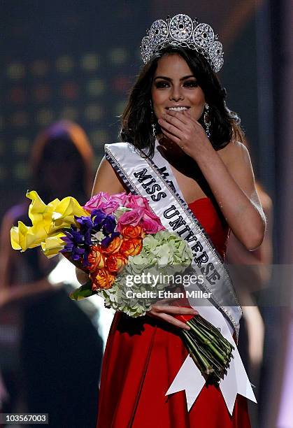 Miss Mexico 2010, Jimena Navarrete, reacts after being named the 2010 Miss Universe during the 2010 Miss Universe Pageant at the Mandalay Bay Events...