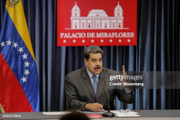 Nicolas Maduro, Venezuela's president, speaks during a press conference at the presidential palace in Caracas, Venezuela, on Tuesday, Sept. 18, 2018....