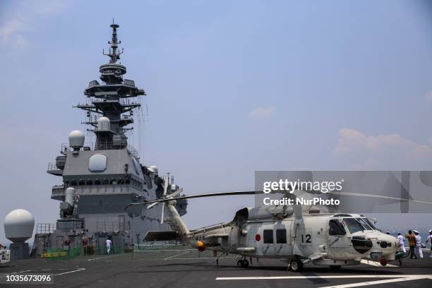 Ship JS KAGA DDH-184 in the Izumo class of the Japan Maritime Self-Defense Force , as it arrives at Tanjung Priok port in Jakarta, Indonesia on...