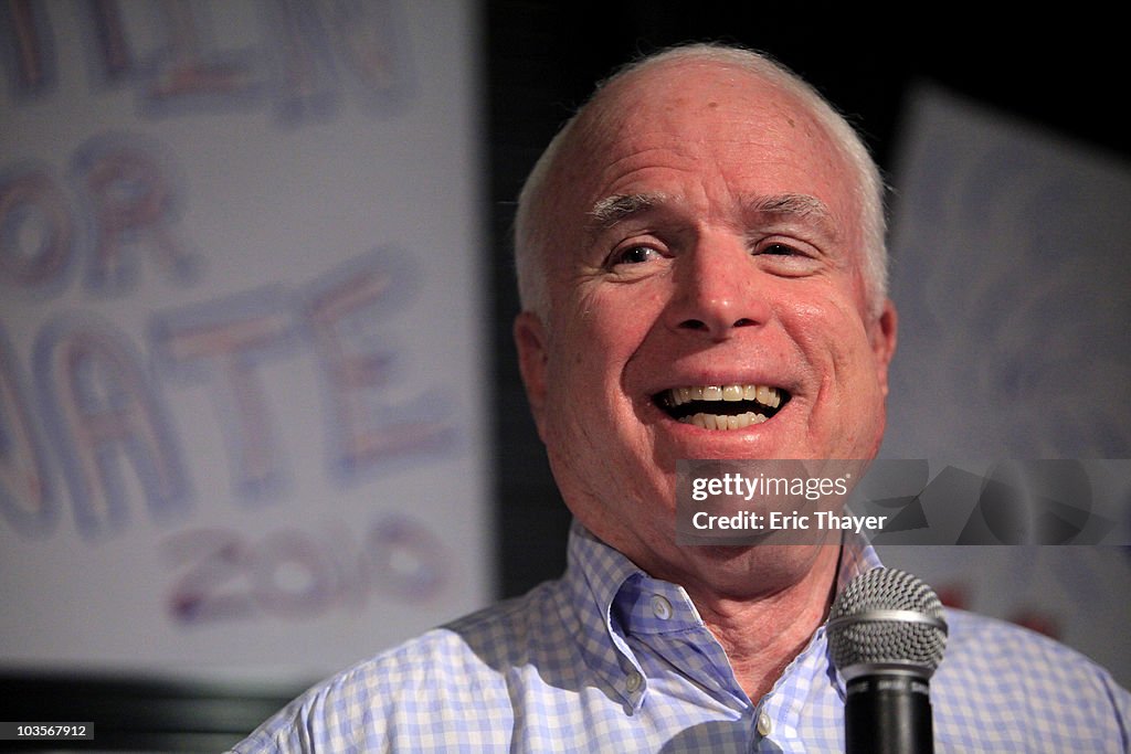 John McCain Visits Campaign Office One Day Before Primary Election