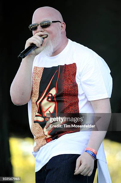 Brother Ali performs as part of Rock the Bells 2010 at Shoreline Amphitheatre on August 22, 2010 in Mountain View, California.