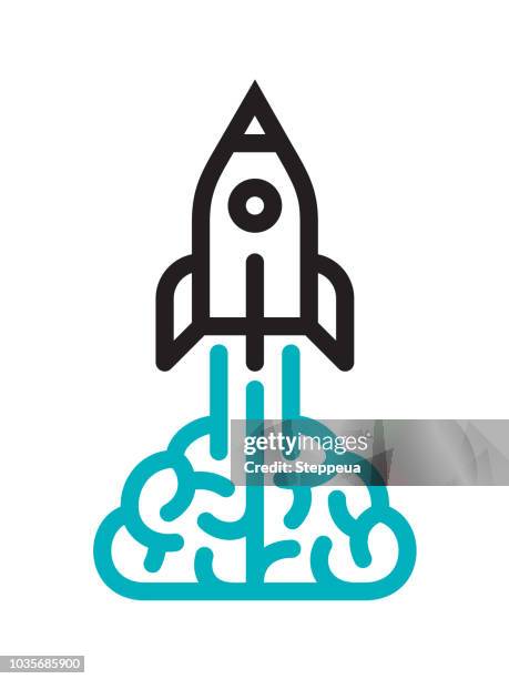 ilustrações de stock, clip art, desenhos animados e ícones de brain and rocket icon - nova empresa