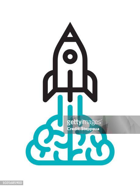 brain and rocket icon - launch event stock illustrations