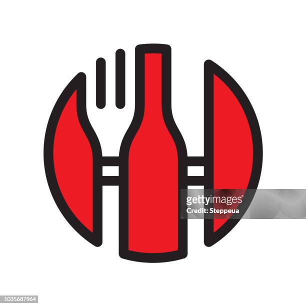 ilustraciones, imágenes clip art, dibujos animados e iconos de stock de icono de la comida y el vino - restaurant logo