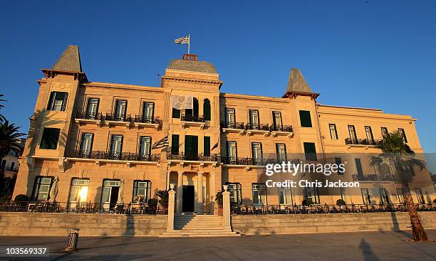 The 19th-century Poseidon Hotel is seen in the morning light on the island of Spetses on August 24, 2010 in Spetses, Greece. The small Greek Island,...