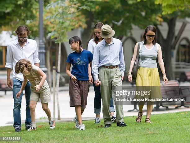 Bechet Dumaine Allen, Manzie Tio, Woody Allen and Soon-Yi Previn go for a walk on August 24, 2010 in Oviedo, Spain.