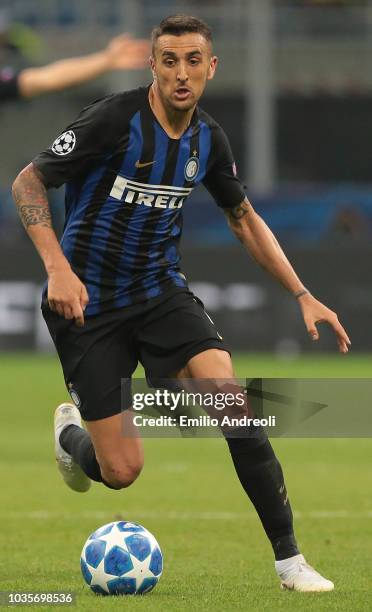 Matias Vecino of FC Internazionale in action during the Group B match of the UEFA Champions League between FC Internazionale and Tottenham Hotspur at...