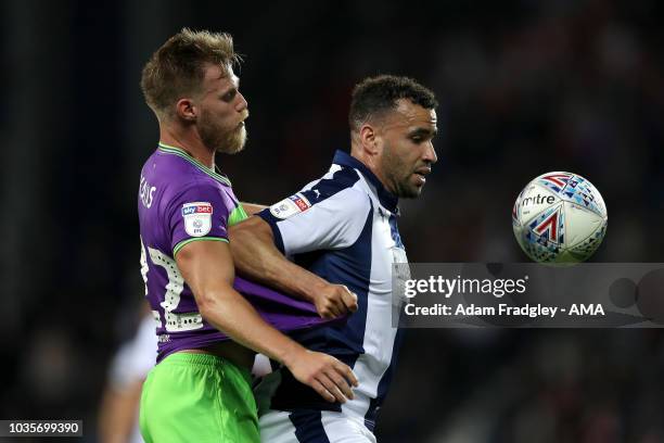 Thomas Kalas of Bristol City and Hal Robson-Kanu of West Bromwich Albion during the Sky Bet Championship match between West Bromwich Albion and...