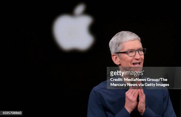 Tim Cook opens the Apple's annual product launch, Wednesday, Sept. 12 at company headquarters in Cupertino, Calif.