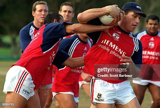 Bryan Fletcher of Sydney Roosters in action during the Sydney Roosters training session in preparation for the NRL Grand Final, at Woollahra Oval,...