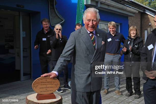 Prince Charles, Prince of Wales during his visit to Kielder Salmon Centre and Hatchery, Kielder Water and Forest Park on September 12, 2018 in...