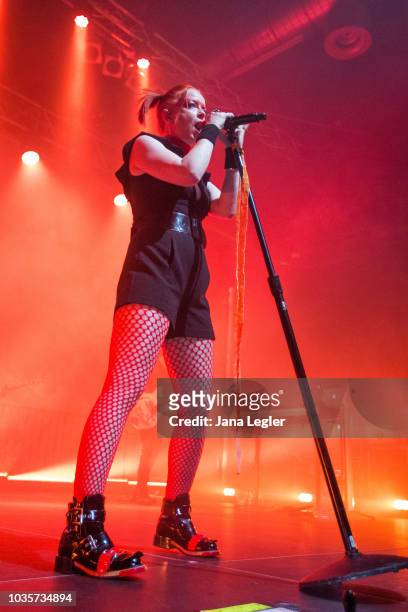 Singer Shirley Manson of Garbage performs live on stage during a concert at the Huxleys Neue Welt on September 18, 2018 in Berlin, Germany.