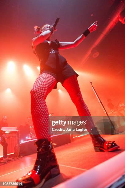 Singer Shirley Manson of Garbage performs live on stage during a concert at the Huxleys Neue Welt on September 18, 2018 in Berlin, Germany.