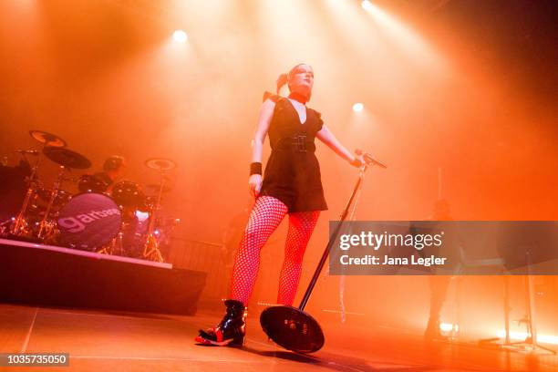 Singer Shirley Manson of Garbage performs live on stage during a concert at the Huxleys Neue Welt on September 18, 2018 in Berlin, Germany.