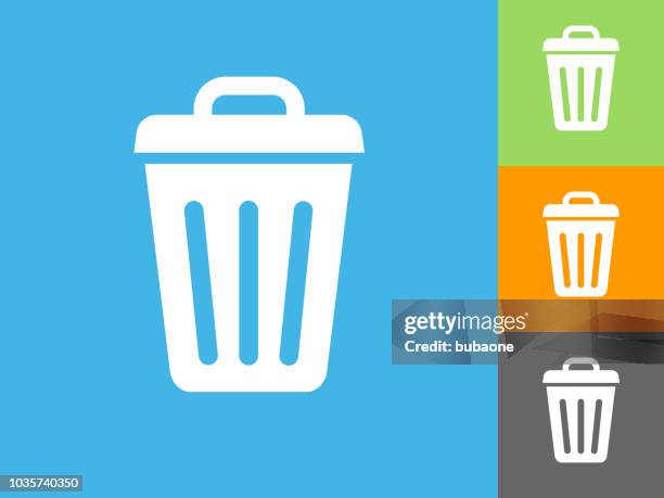 trash can flat icon on blue background - garbage can vector stock illustrations