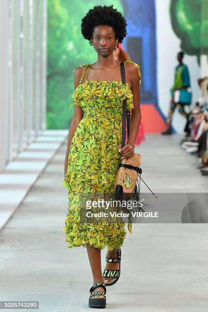 Model walks the runway at the Michael Kors Ready to Wear Spring/Summer 2019 fashion show during New York Fashion Week on September 12, 2018 in New...