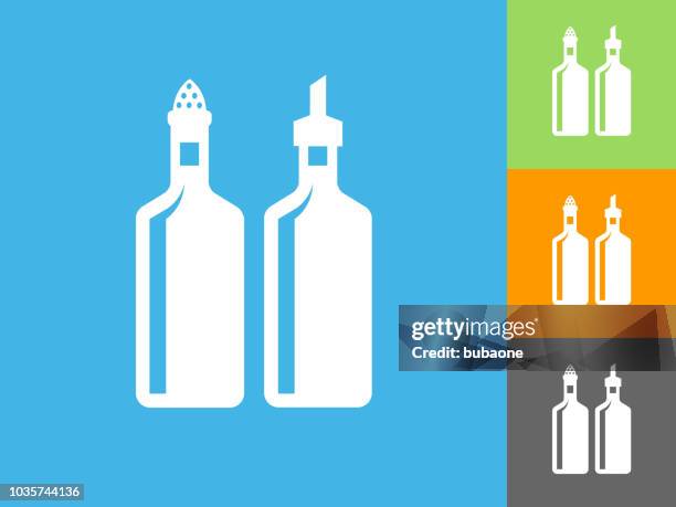 illustrazioni stock, clip art, cartoni animati e icone di tendenza di icona piatta olio & aceto su sfondo blu - aceto