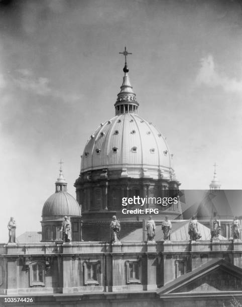 The dome of Saint James' Cathedral in Montreal, Canada, circa 1930. Construction of the cathedral began in 1875 and the new church was consecrated in...