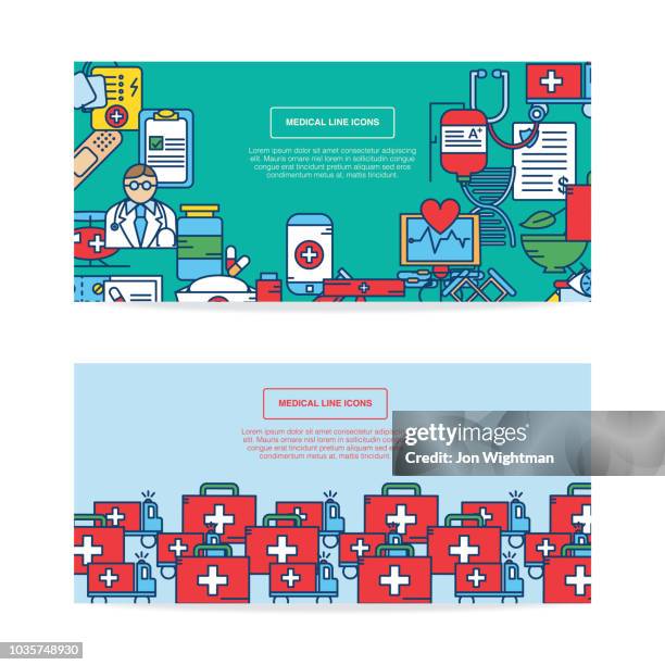 die medizinseite-icon-banner - defibrillator drawing stock-grafiken, -clipart, -cartoons und -symbole