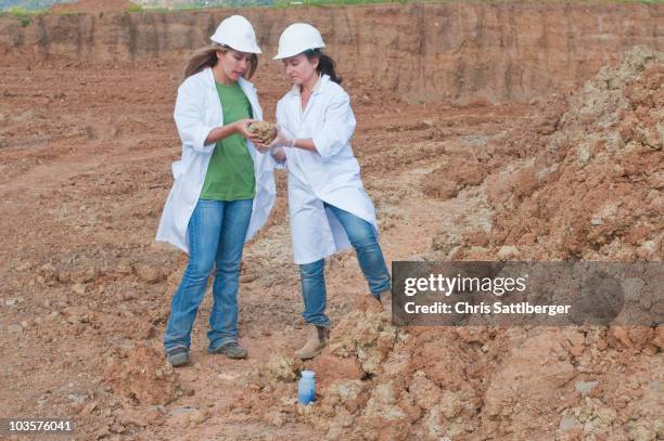 workers analyzing rock specimen - specimen holder stock pictures, royalty-free photos & images