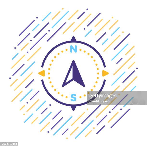 illustrazioni stock, clip art, cartoni animati e icone di tendenza di icona linea di spostamento - bussola-magnetica