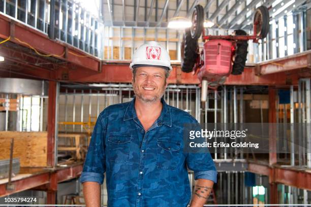 Country artist and Opry member Blake Shelton poses for a photo during a hard hat tour of Ole Red Gatlinburg on September 18, 2018 in Gatlinburg,...