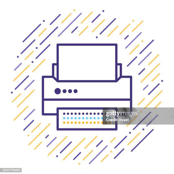 printer line icon - office printer printing stock illustrations