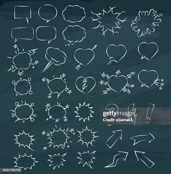 chalkboard comic speech bubbles - chalk explosion stock illustrations
