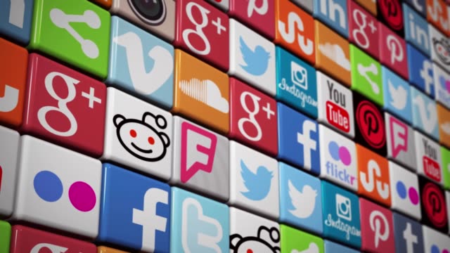 Social Media Wall icons animation Facebook Twitter YouTube Instagram pinterest