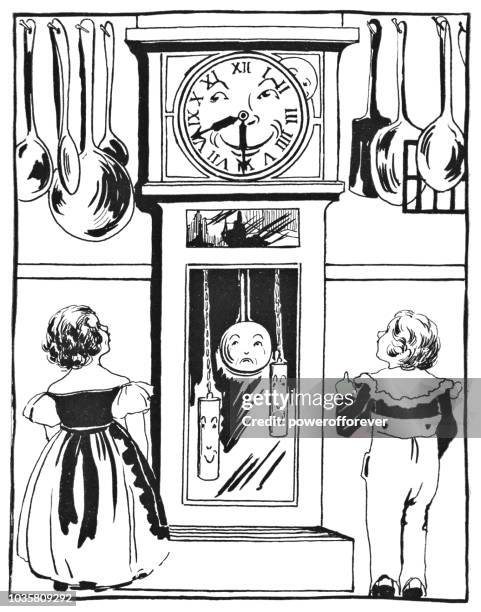 the discontented pendulum - two clocks stock illustrations