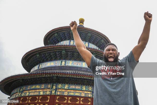 Fighter Curtis Blaydes of the United States poses for photo during UFC Fight Night Beijing Athlete Tour at Temple of Heaven on September 19, 2018 in...