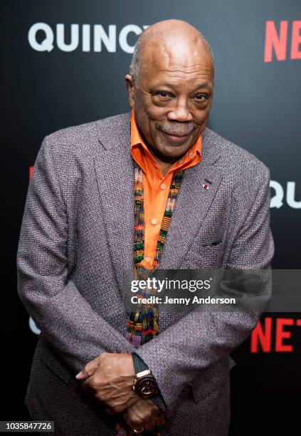 Quincy Jones attends the Netflix premiere of "Quincy" at the Museum of Modern Art on September 12, 2018 in New York City.