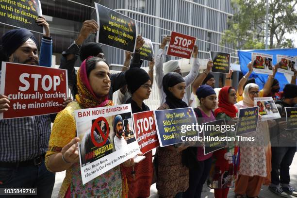Sikh community protest against movie Manmarziyan at Collector office, on September 18, 2018 in Pune, India. According to the protesters, in the...