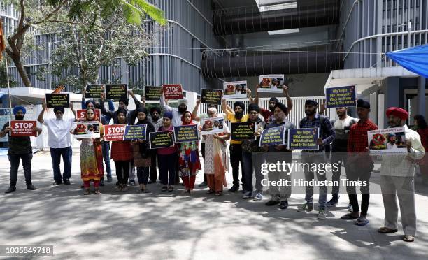 Sikh community protest against movie Manmarziyan at Collector office, on September 18, 2018 in Pune, India. According to the protesters, in the...