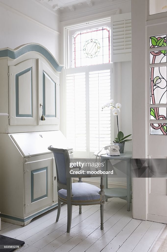 Writing bureau in study with America shutters,  London