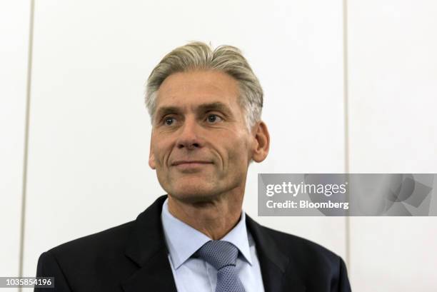 Thomas Borgen, chief executive officer of Danske Bank A/S, pauses during a news conference in Copenhagen, Denmark, on Wednesday, Sept. 19, 2018....