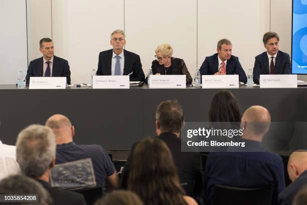 From left to right, Ole Andersen, chairman of Danske Bank A/S, Thomas Borgen, chief executive officer of Danske Bank A/S, Carole Sergeant, vice...