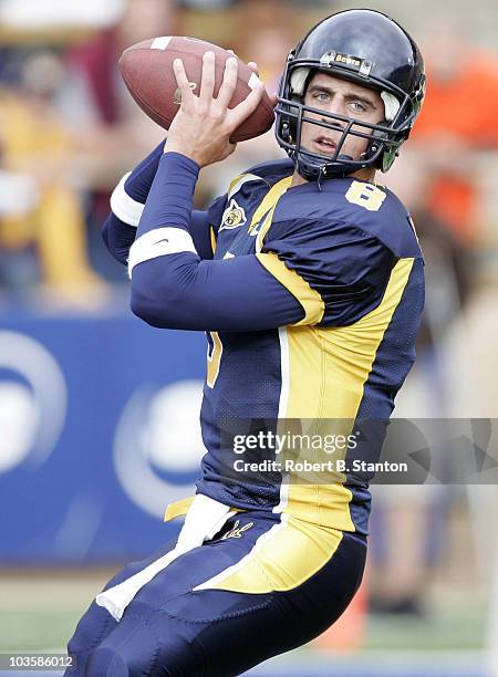 Cal's quarterback Aaron Rodgers had a career high four touchdown passes as California defeated UCLA 45 to 28 at Memorial Stadium, University of...