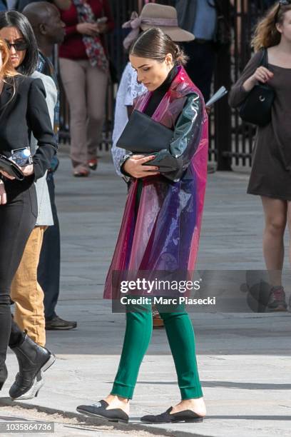 Olivia Culpo is seen leaving Notre-Dame-De-Paris on September 19, 2018 in Paris, France.