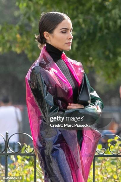 Olivia Culpo is seen leaving Notre-Dame-De-Paris on September 19, 2018 in Paris, France.