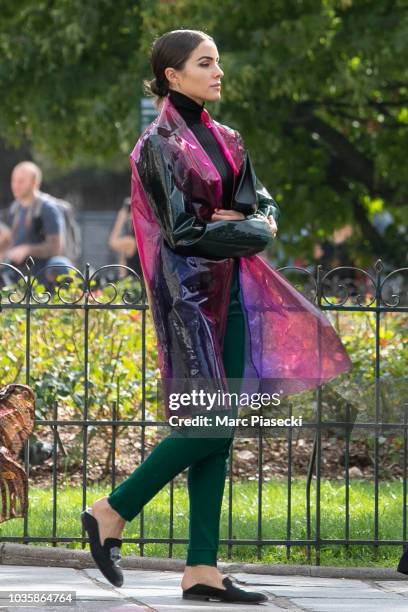 Olivia Culpo is seen leaving Notre-Dame-De-Paris on September 19, 2018 in Paris, France.