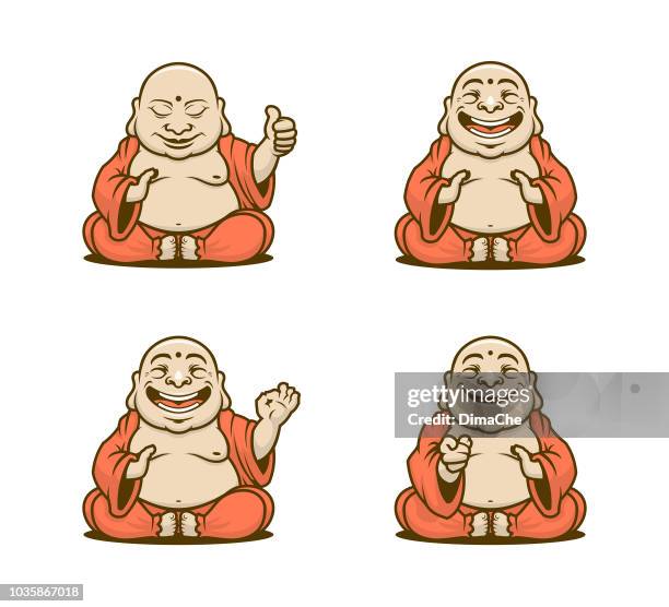 buddhist monk cartoon characters vector set - completely bald stock illustrations