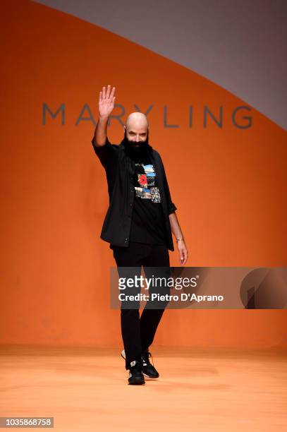 Creative Director Avshalom Gur acknowledges the applause of the public after the Maryling show during Milan Fashion Week Spring/Summer 2019 on...