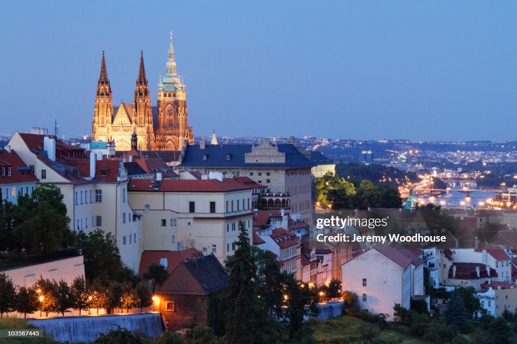 Prague Castle and St. Vitus Cathedral at dusk